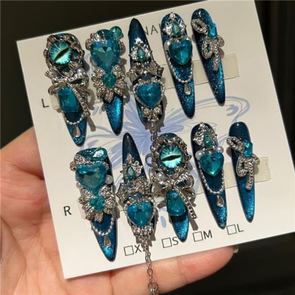 10pcs Handmade Wearing Armor Blue Cat Eye Sparkling Eye Love Sparkling Glitter - Thumbnail 8