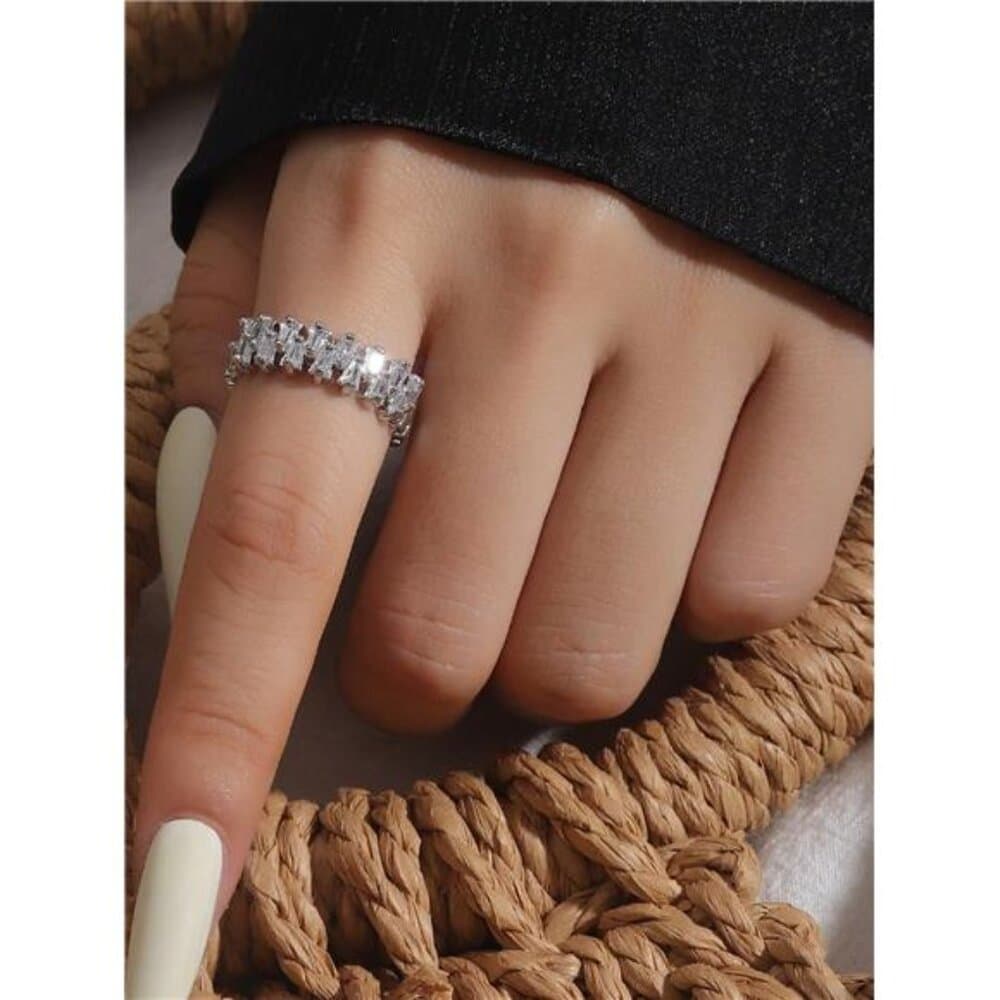 5pcs Elegant Copper Inlaid Cubic Zirconia Fashion Simple Chic Rings Set, - Thumbnail 10