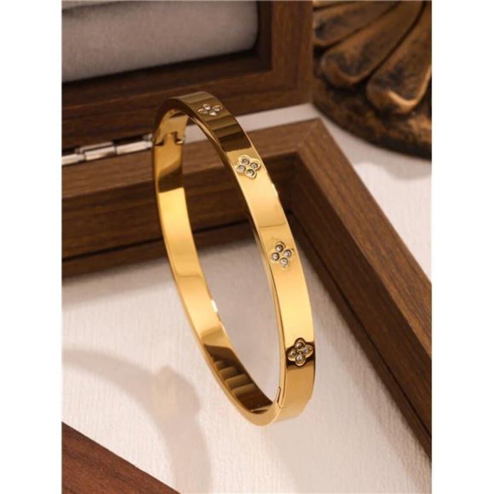 New Fashion High Quality Stainless Steel Flower Zirconia Women's Bangle - Thumbnail 7