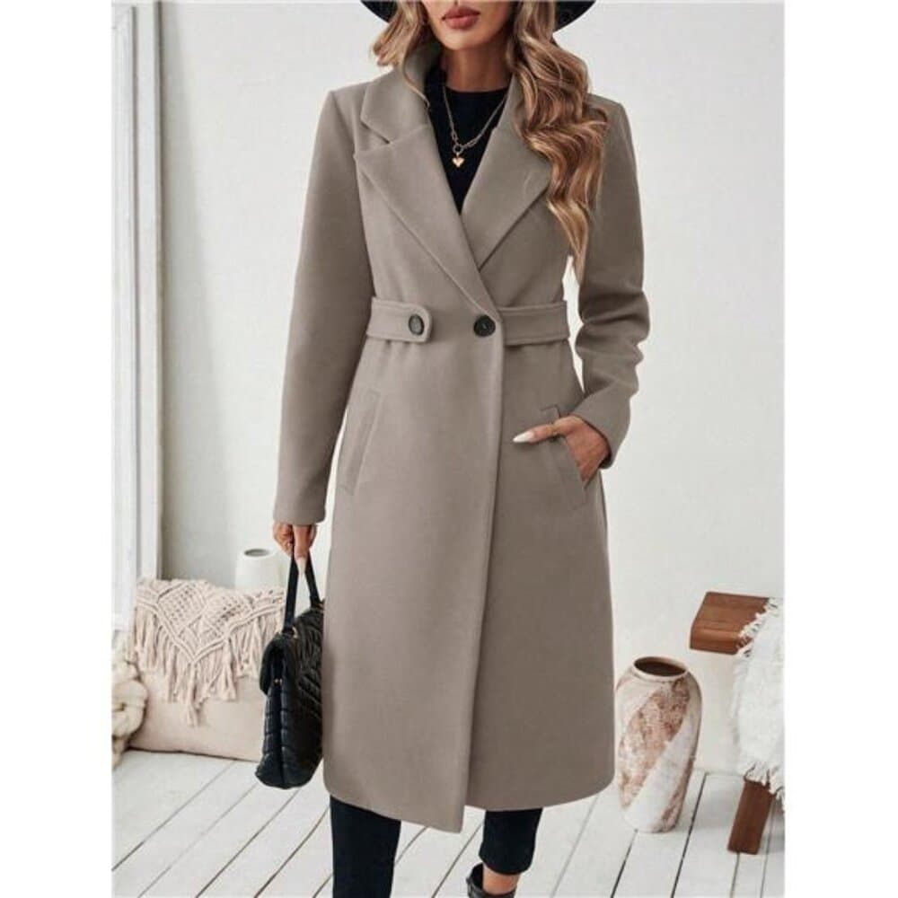 Set Women's Elegant Stand Collar Belted Jacket And Pants, - Thumbnail 4