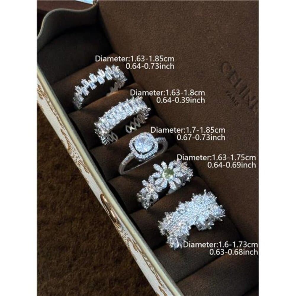 5pcs Elegant Copper Inlaid Cubic Zirconia Fashion Simple Chic Rings Set, - Thumbnail 2