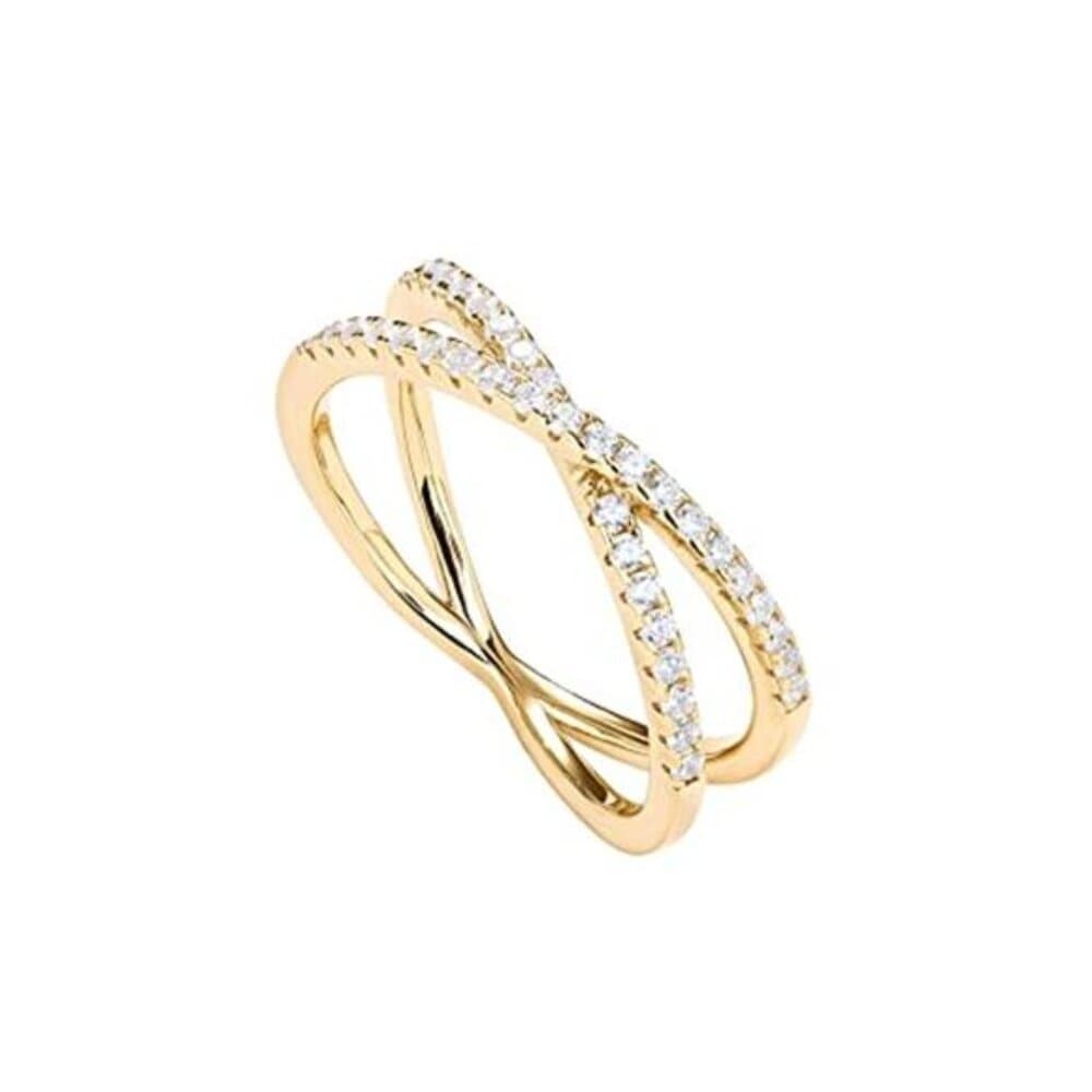 14K Gold Plated X Ring Simulated Diamond CZ Criss Cross Ring for Women - Thumbnail 7