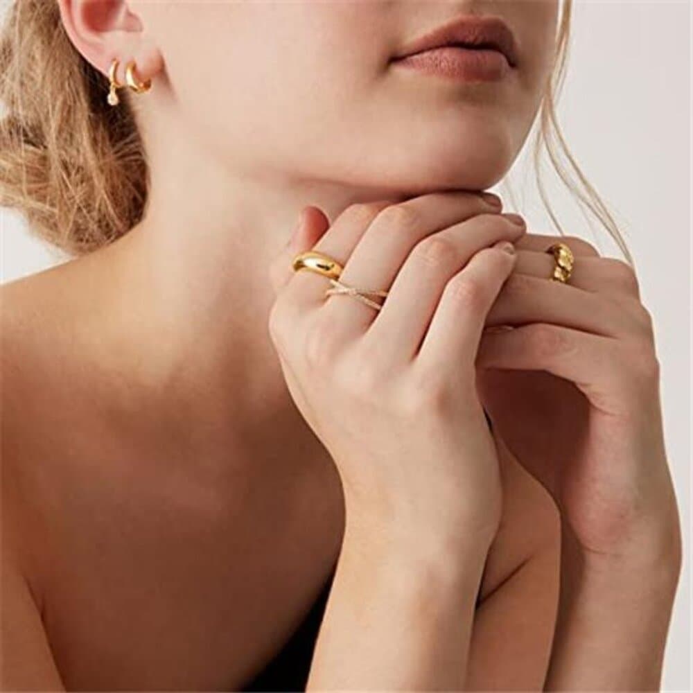 14K Gold Plated X Ring Simulated Diamond CZ Criss Cross Ring for Women - Thumbnail 3