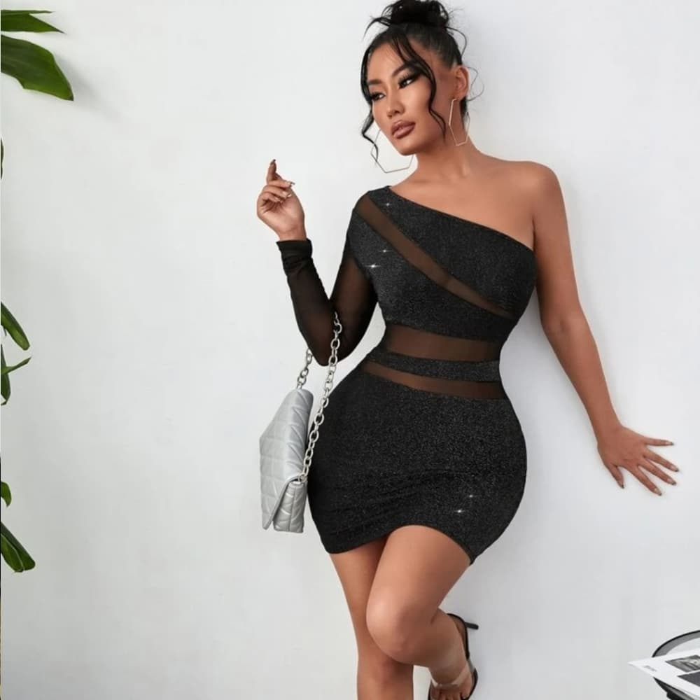 Black Sexy Mesh Dress - Thumbnail 2