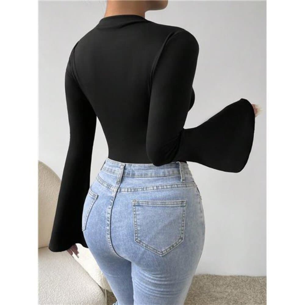 Mock Neck Flare Sleeve Bodysuit - Thumbnail 2