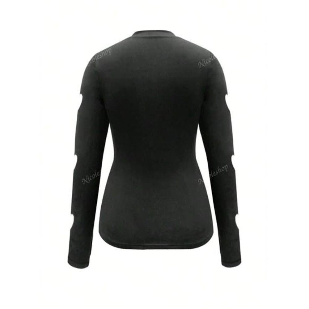 Women's Fashion Stand Collar Heart Cutout Rhinestones Decorated Long Sleeve - Thumbnail 11