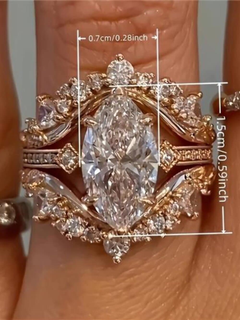 3pcs/Set Luxury Vintage Women's Ring Set with Marquise Cut Zirconia Ring for - Thumbnail 12