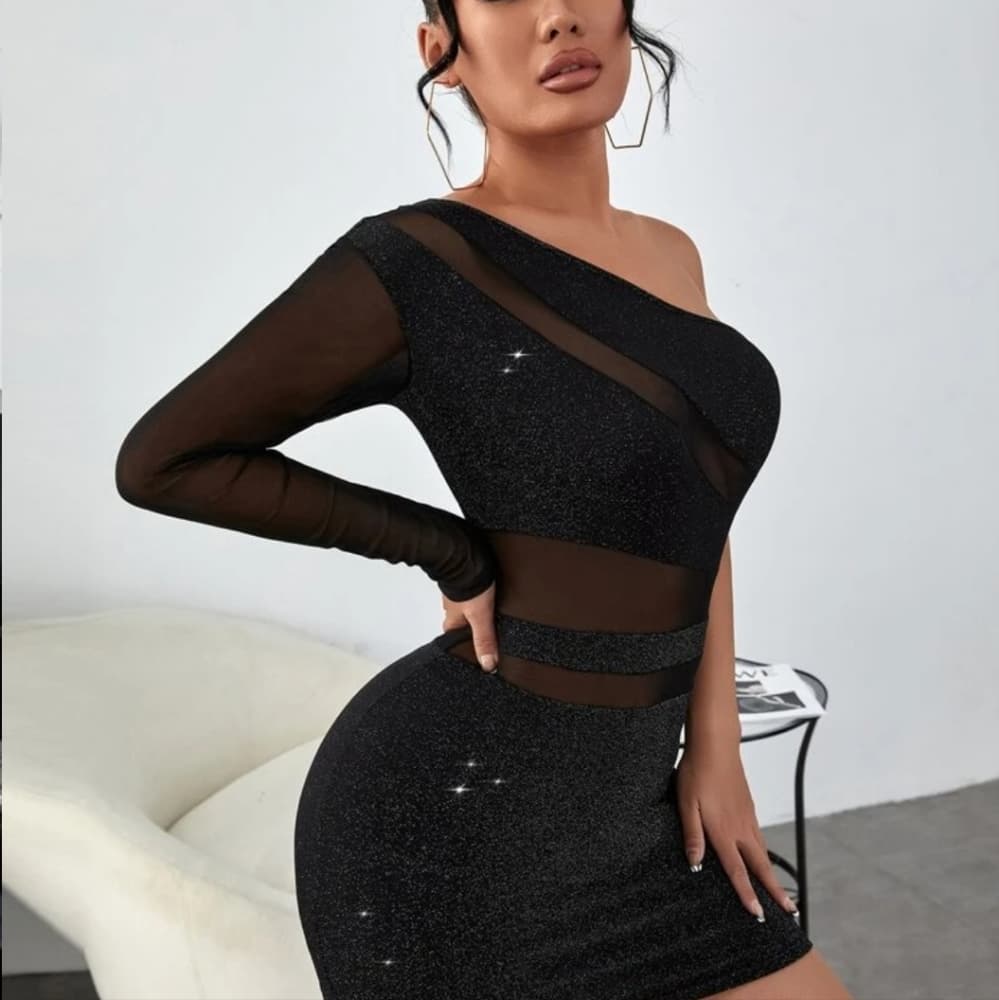 Black Sexy Mesh Dress - Thumbnail 4