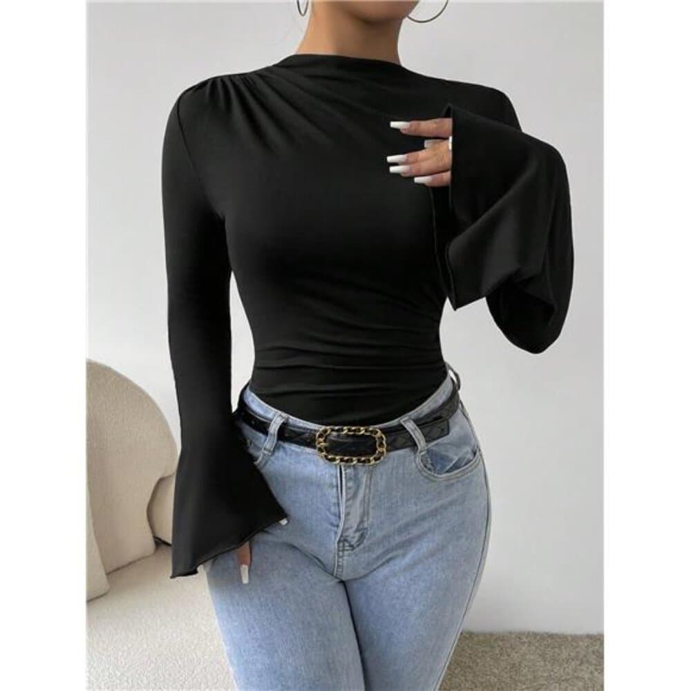 Mock Neck Flare Sleeve Bodysuit - Thumbnail 4