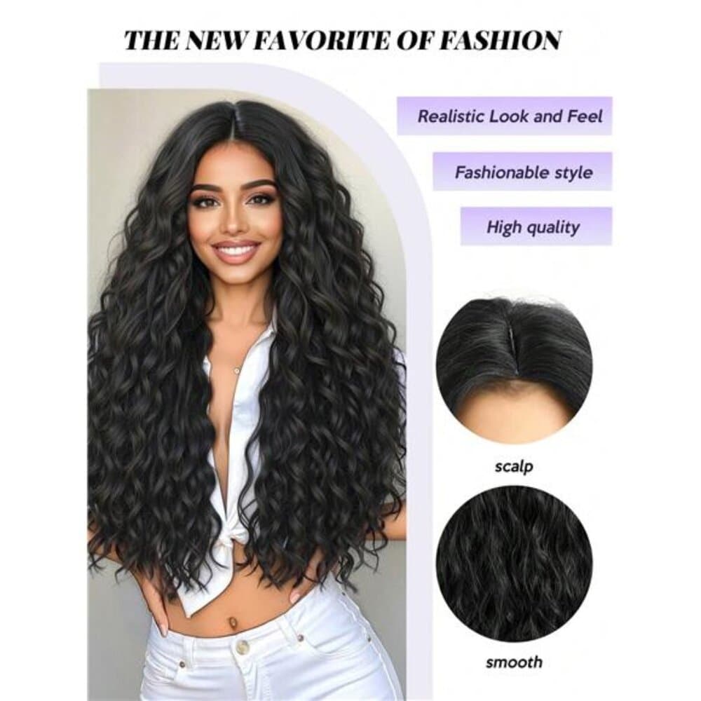 NewFashionable 28-Inch Long Curly Hair With No Bangs Synthetic Wigs: - Thumbnail 7