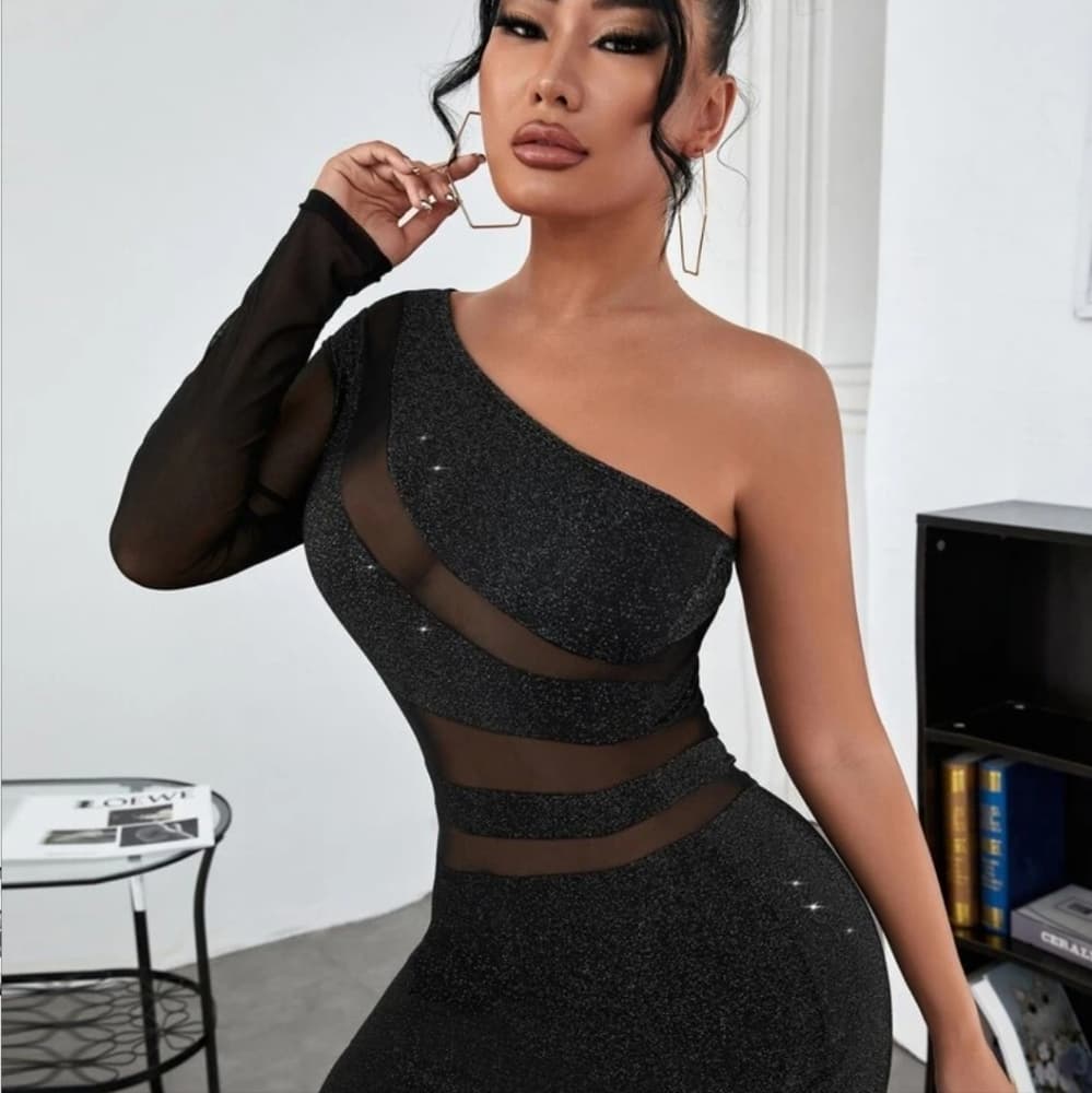 Black Sexy Mesh Dress - Thumbnail 3