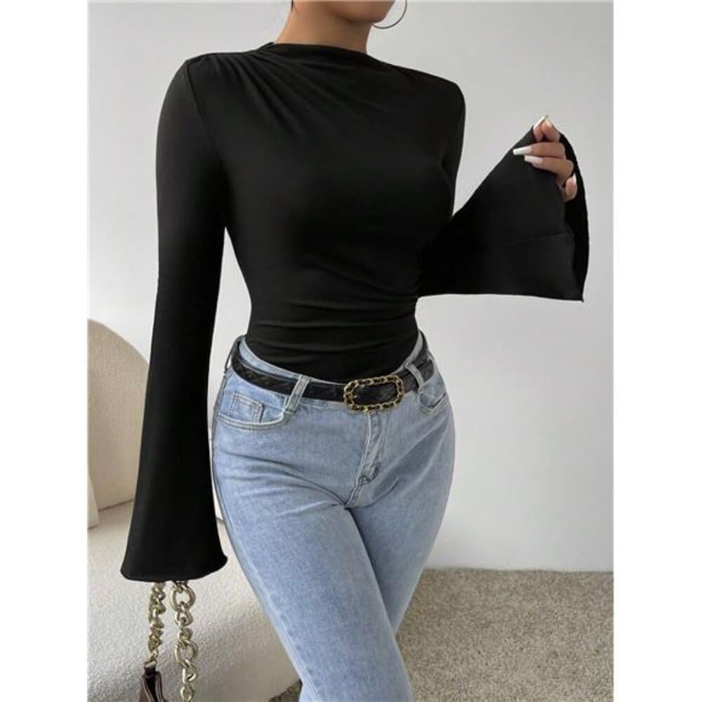 Mock Neck Flare Sleeve Bodysuit - Thumbnail 5
