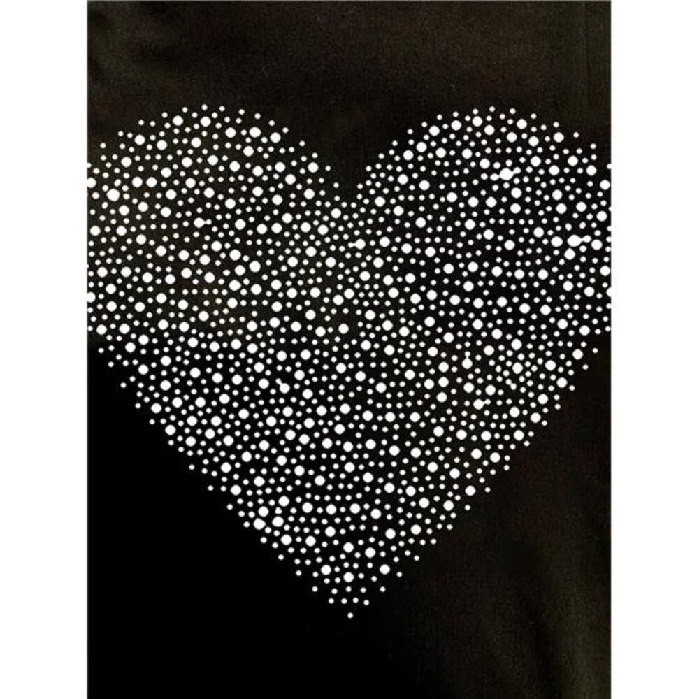 Heart Shaped Print Stand Collar Long Sleeve T-Shirt, Graphic Women Tee - Thumbnail 3