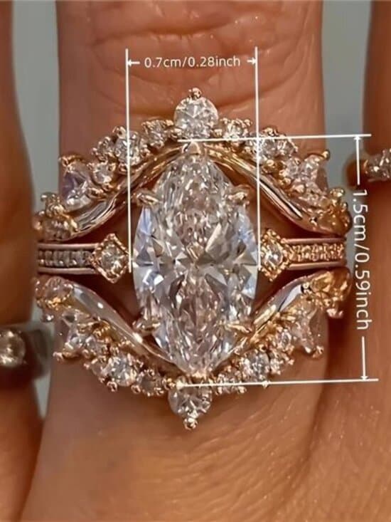 3pcs/Set Luxury Vintage Women's Ring Set with Marquise Cut Zirconia Ring for - Thumbnail 13