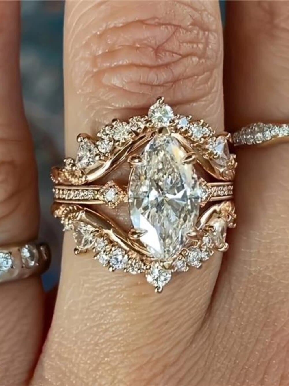 3pcs/Set Luxury Vintage Women's Ring Set with Marquise Cut Zirconia Ring for - Thumbnail 9
