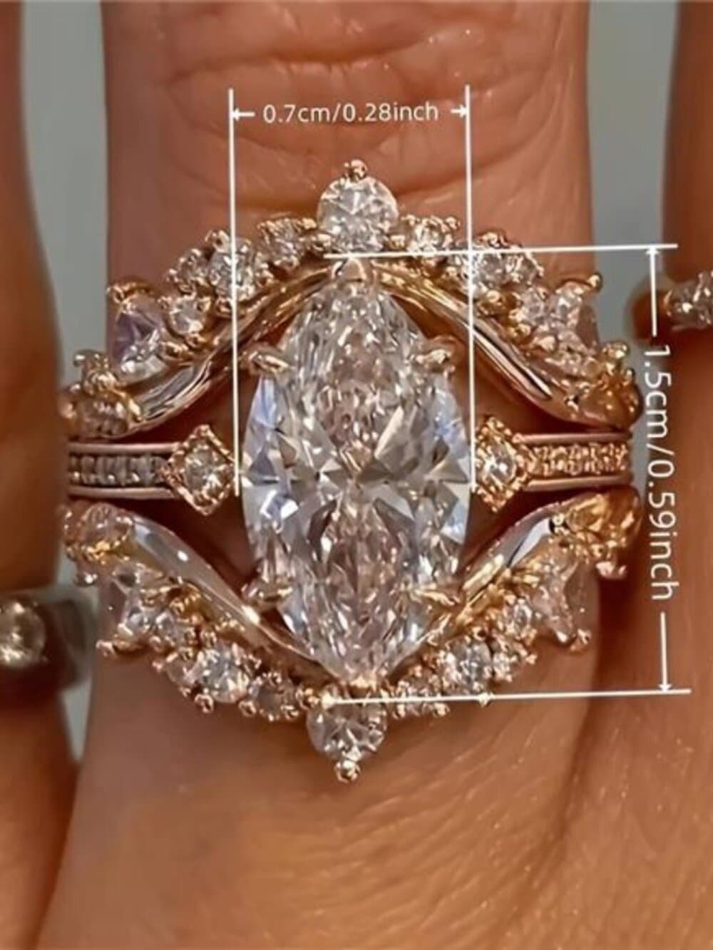3pcs/Set Luxury Vintage Women's Ring Set with Marquise Cut Zirconia Ring for - Thumbnail 6