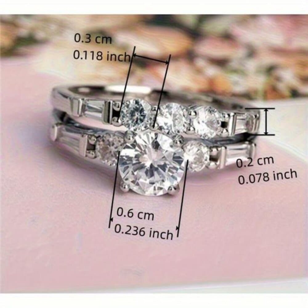 Women's Engagement Wedding Ring Two-Piece Set, 4.4 Gram Silvery Inlaid with - Thumbnail 6