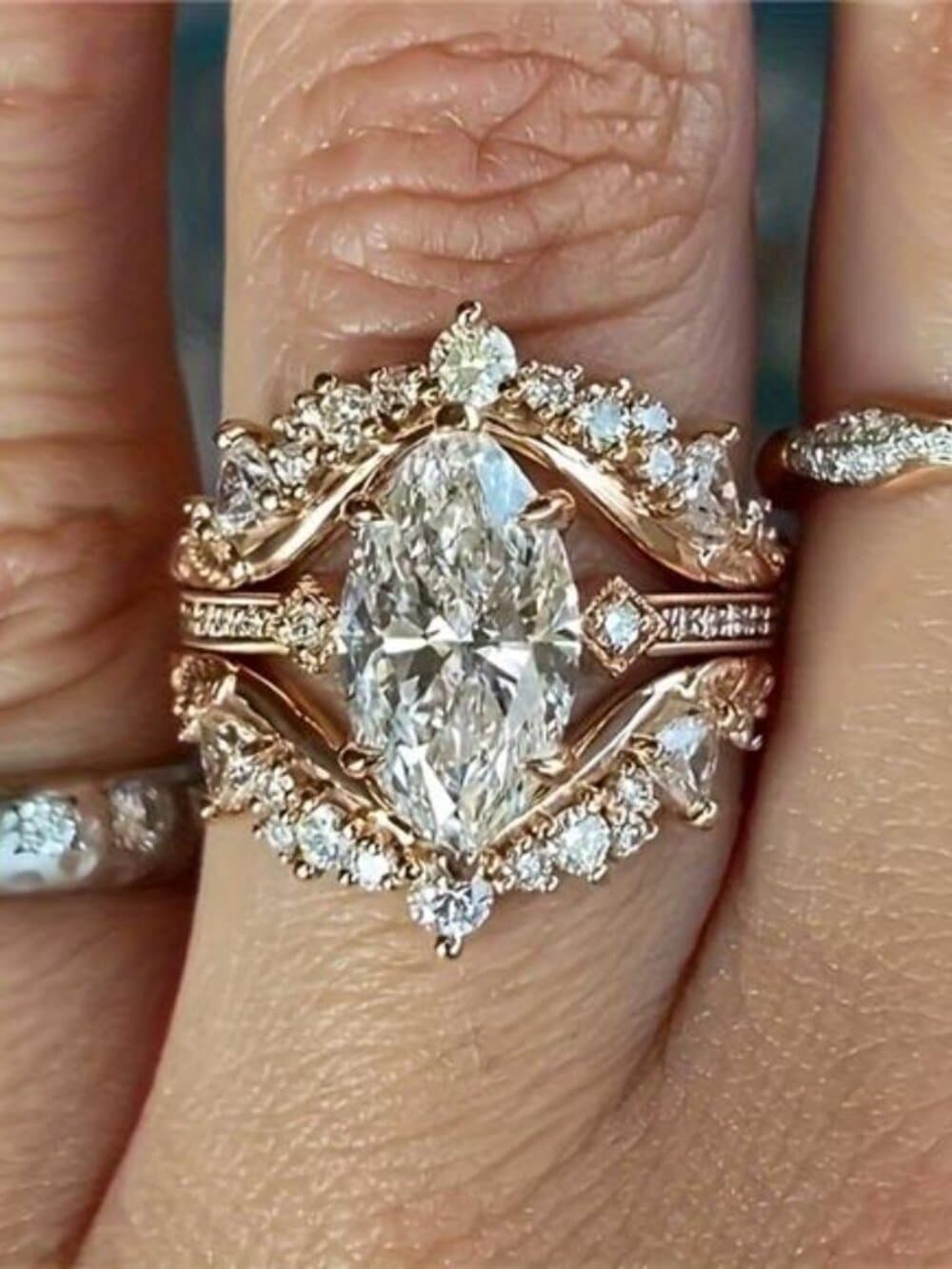 3pcs/Set Luxury Vintage Women's Ring Set with Marquise Cut Zirconia Ring for - Thumbnail 8