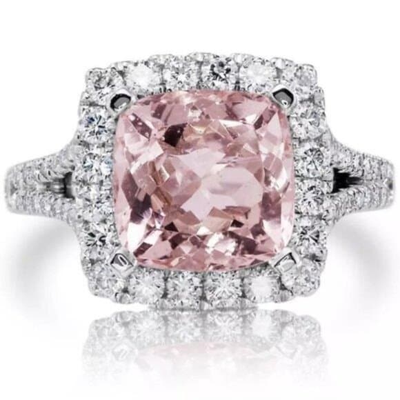 *NEW 5 ct Pink Topaz Diamond Halo Engagement Ring - Thumbnail 6