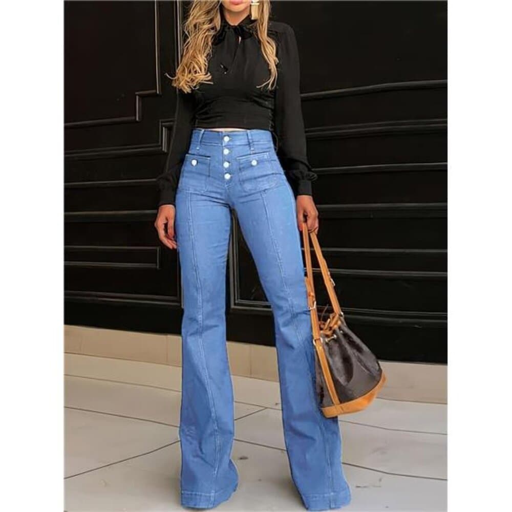 Retro Denim High-Waisted Vintage Bell Bottom Jeans - Thumbnail 2