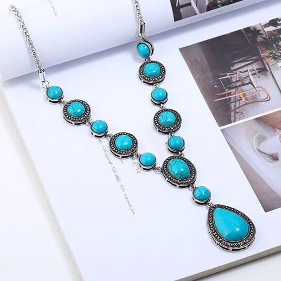 Retro Geometric Alloy Turquoise Plating Women's Pendant Necklace - Thumbnail 6
