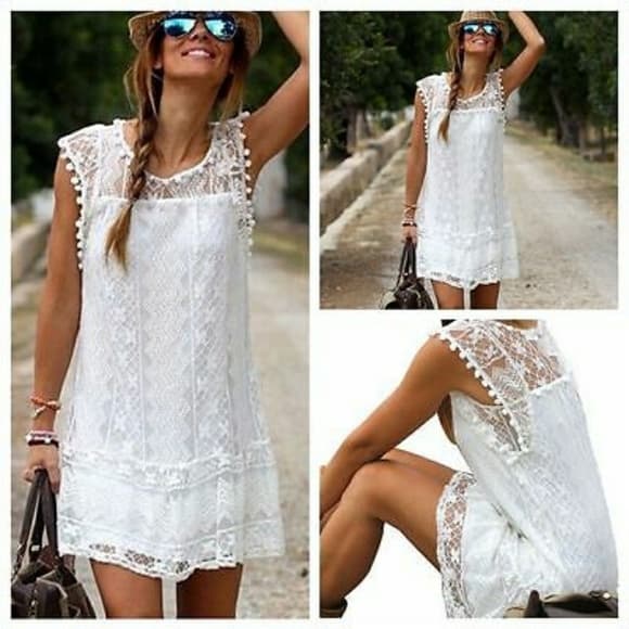 Beautiful Lace Sleeveless Cocktail Beach Mini Dres - Thumbnail 9