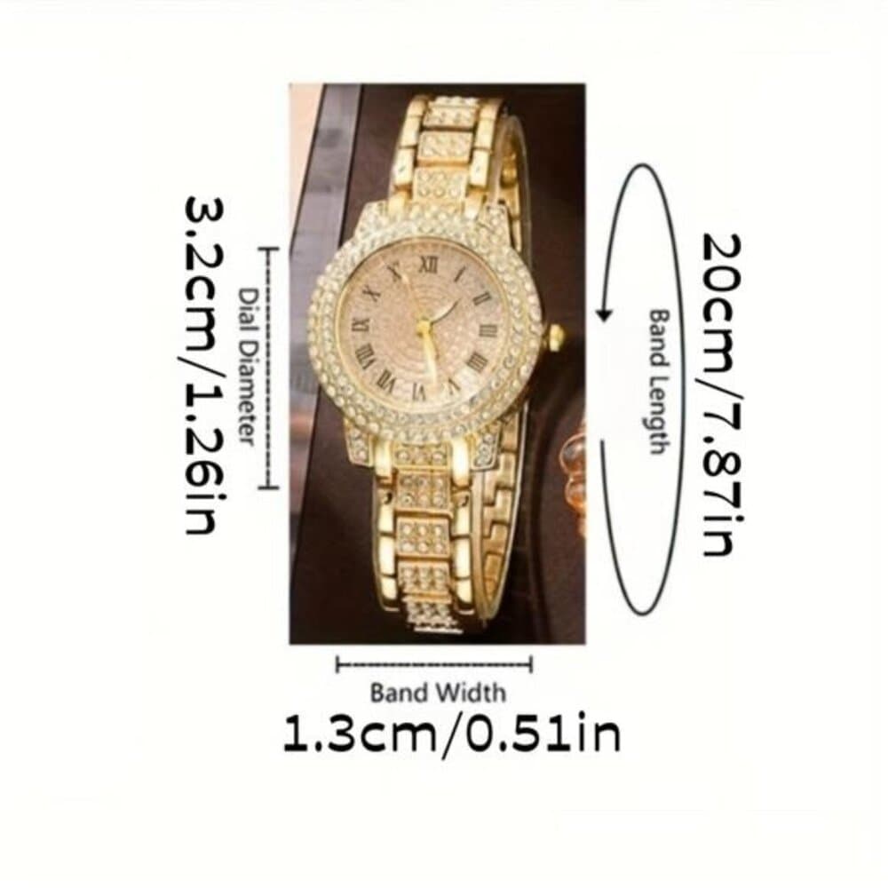 Set of Jewelry Including a Golden Watch, Ring, Necklace, Earrings - Thumbnail 3