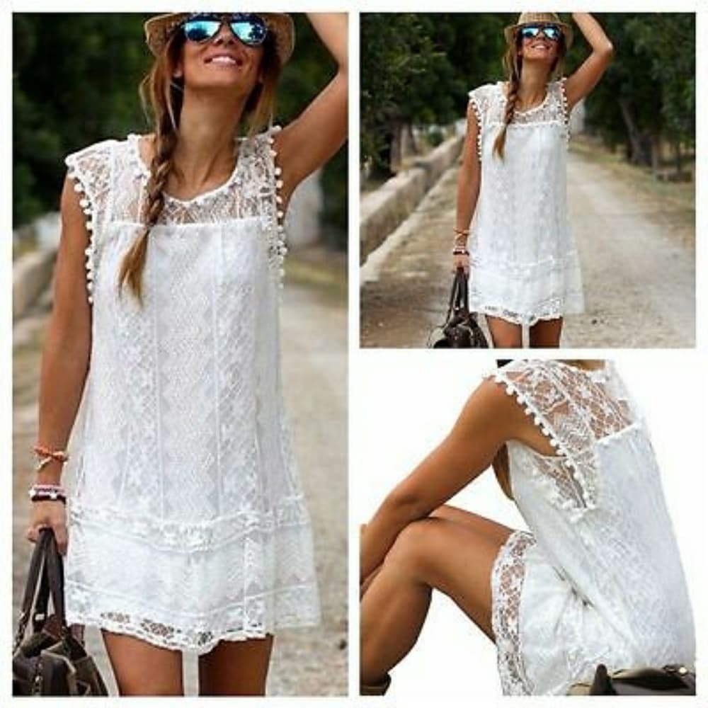 Beautiful Lace Sleeveless Cocktail Beach Mini Dres - Thumbnail 8