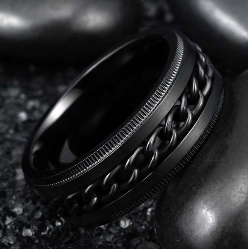 Black Men's Stainless Steel Decore Ring - Thumbnail 2