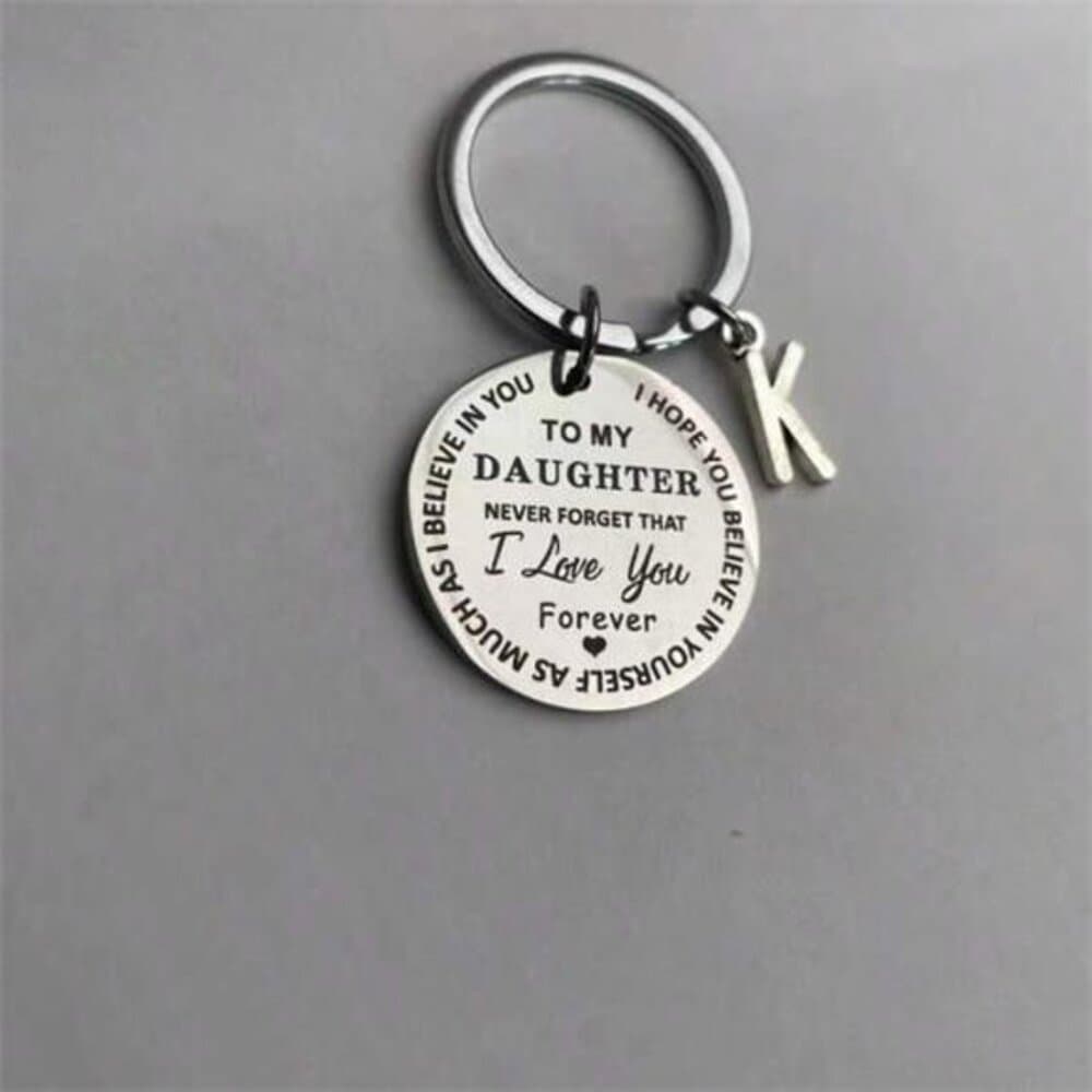 DAUGHTER Initials A-Z Pendant Key Stainless Steel LaserPersonalized Keychain - Thumbnail 4