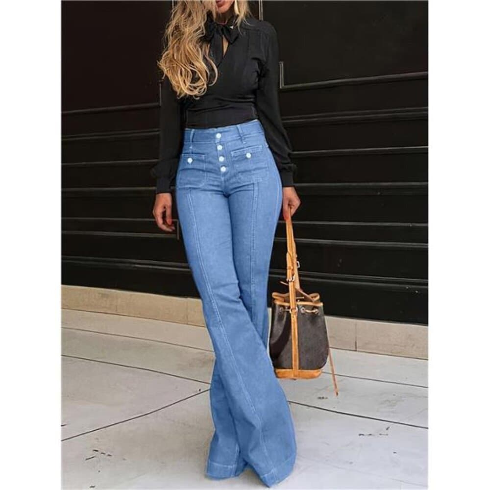 Retro Denim High-Waisted Vintage Bell Bottom Jeans - Thumbnail 4