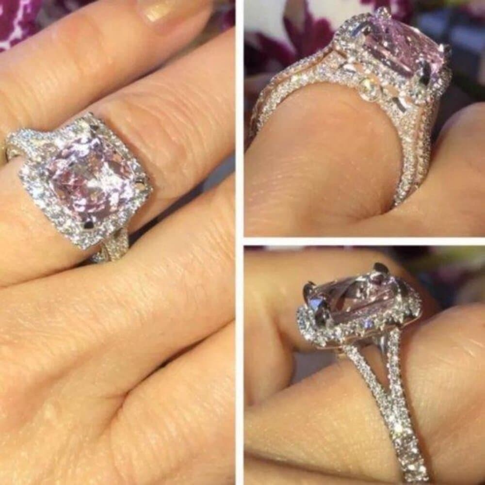 *NEW 5 ct Pink Topaz Diamond Halo Engagement Ring - Thumbnail 2
