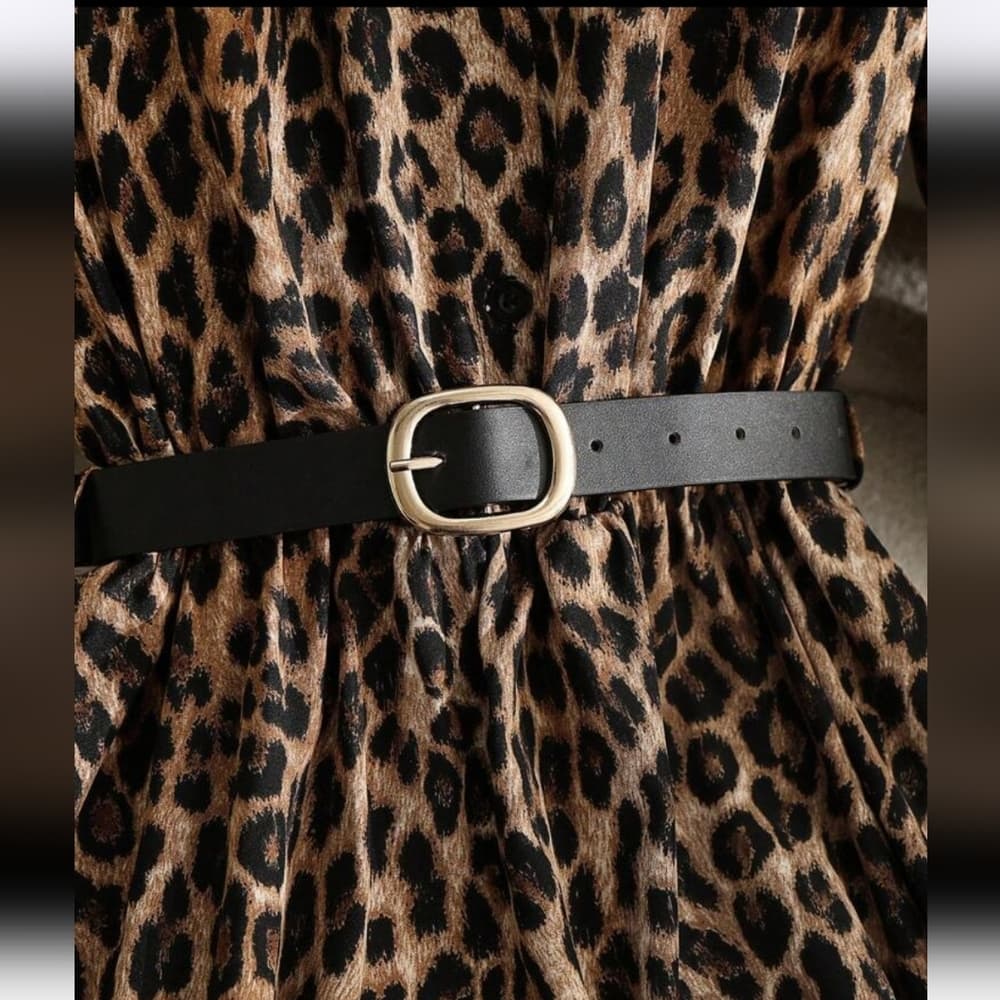 Crew Neck Long Sleeve Leopard Print Midi Dress. - Thumbnail 5