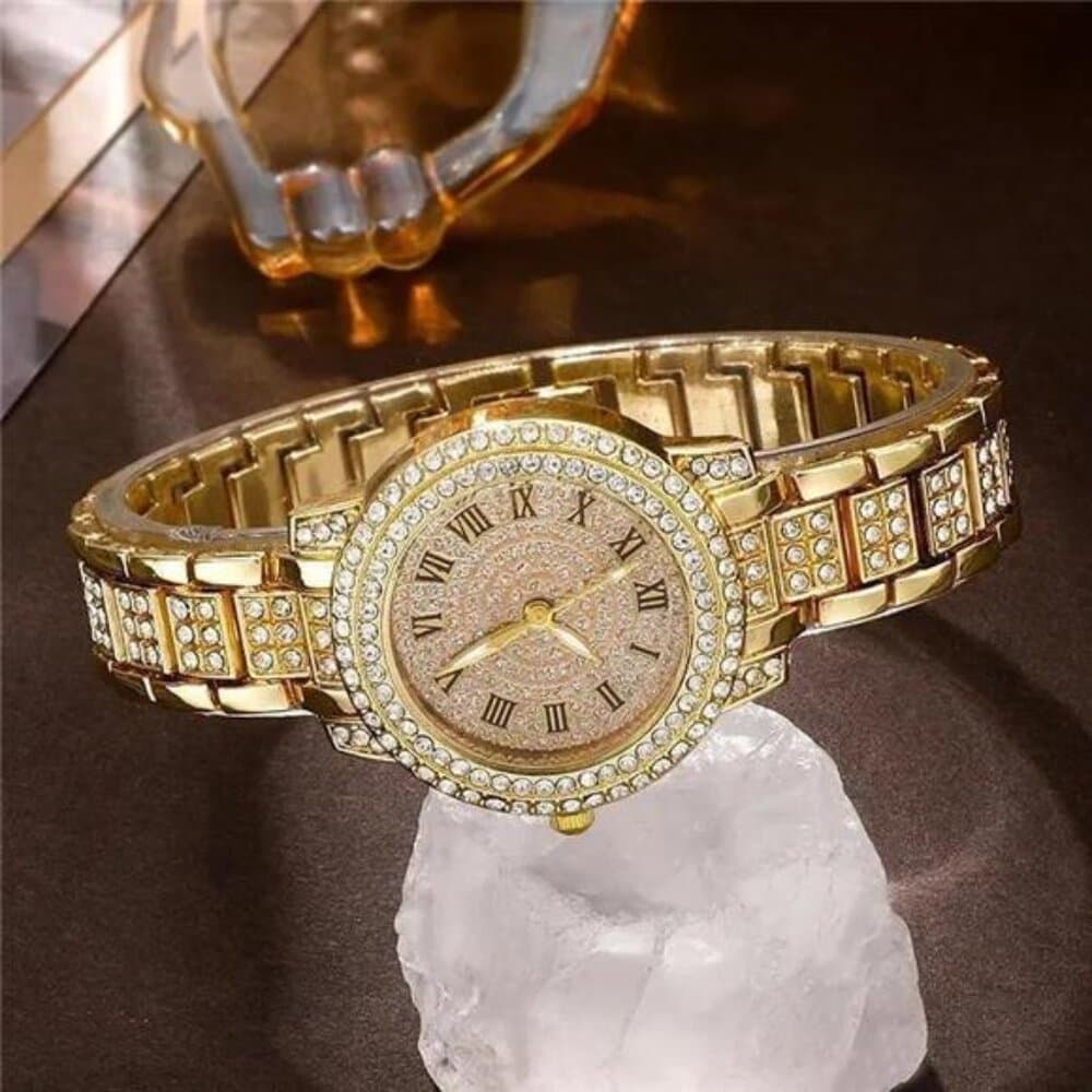 Set of Jewelry Including a Golden Watch, Ring, Necklace, Earrings - Thumbnail 6