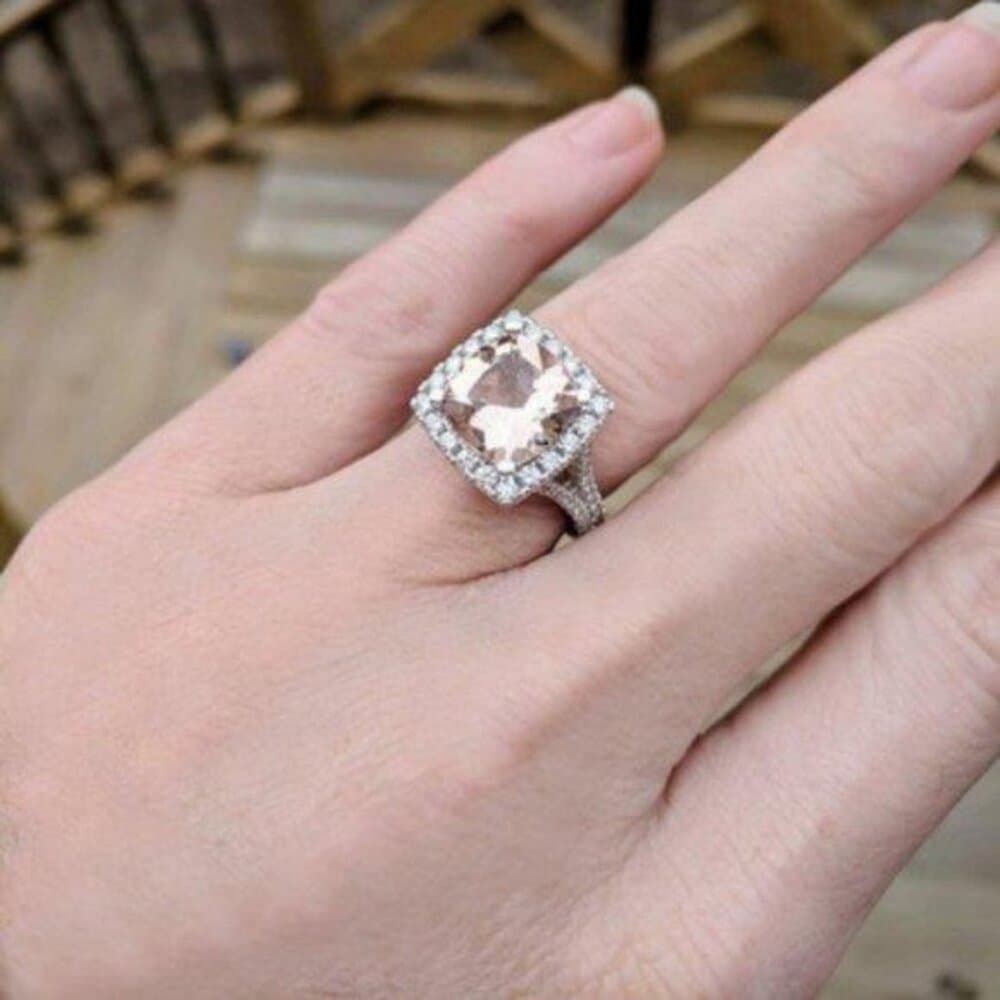 *NEW 5 ct Pink Topaz Diamond Halo Engagement Ring - Thumbnail 4