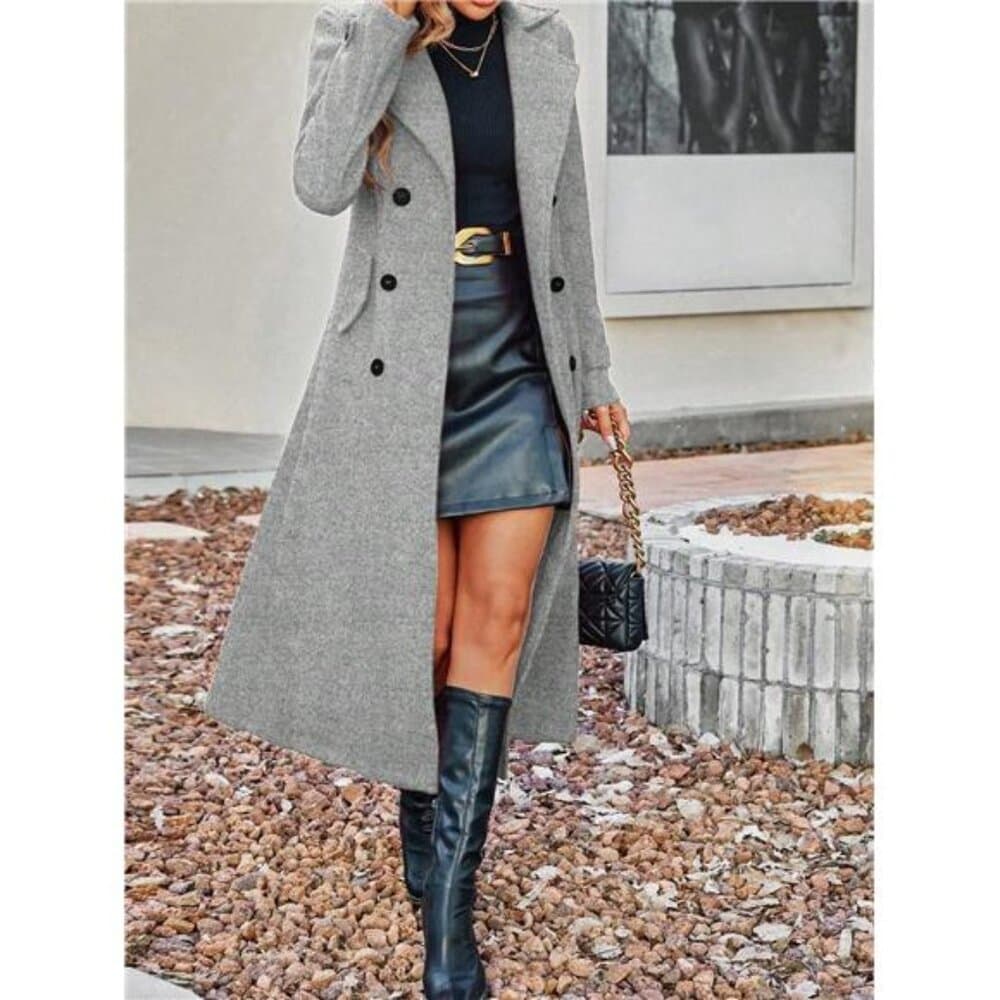 Clasi Turn-Down Collar Double Breasted Overcoat Fall Winter Cloth For - Thumbnail 4