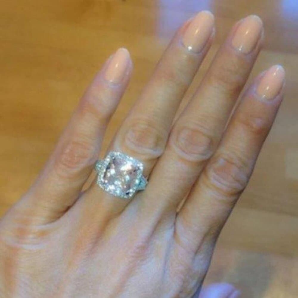 *NEW 5 ct Pink Topaz Diamond Halo Engagement Ring - Thumbnail 3
