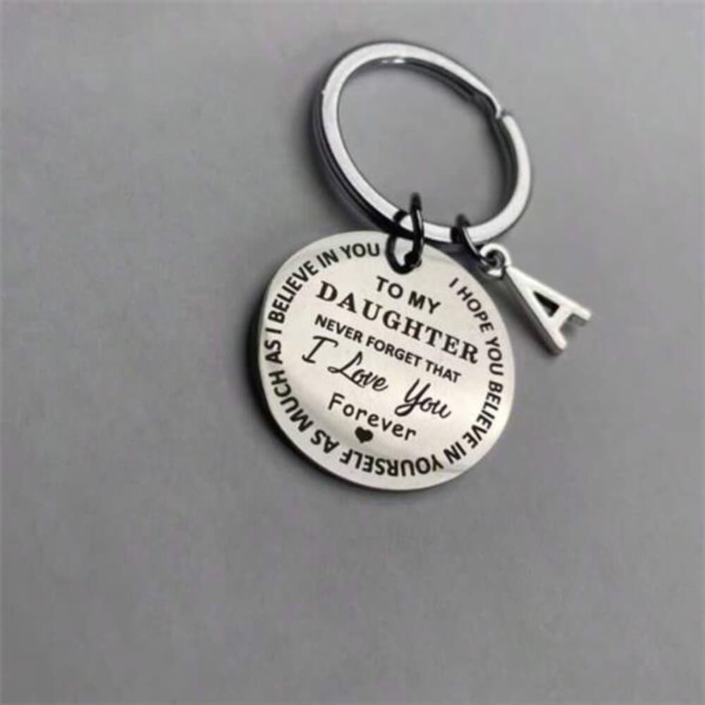 DAUGHTER Initials A-Z Pendant Key Stainless Steel LaserPersonalized Keychain - Thumbnail 2