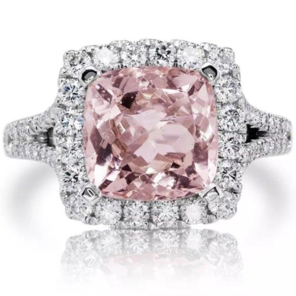 *NEW 5 ct Pink Topaz Diamond Halo Engagement Ring - Thumbnail 5