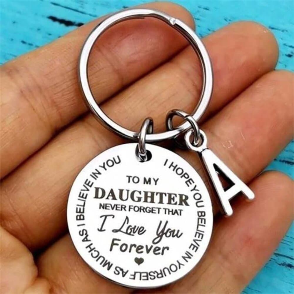 DAUGHTER Initials A-Z Pendant Key Stainless Steel LaserPersonalized Keychain - Thumbnail 12