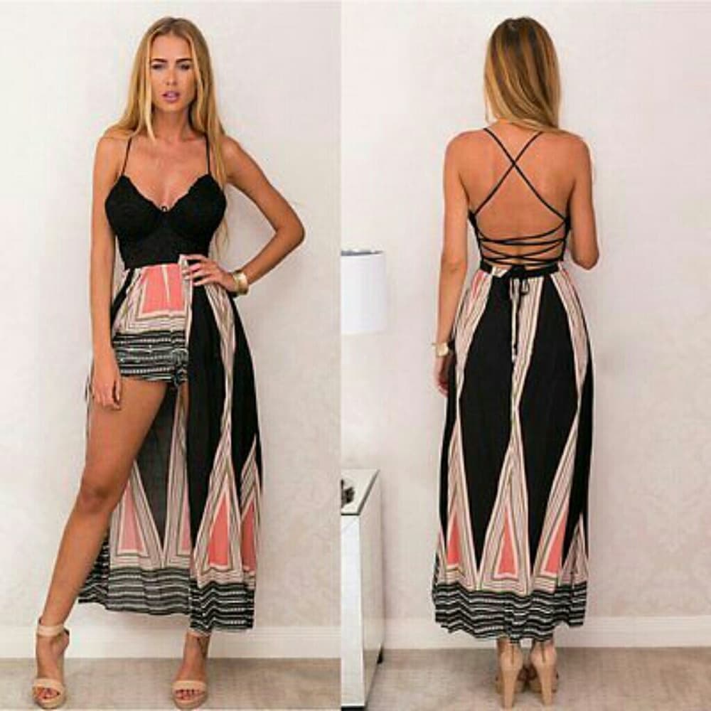 Women Summer Boho Lace Long Maxi Evening - Thumbnail 2