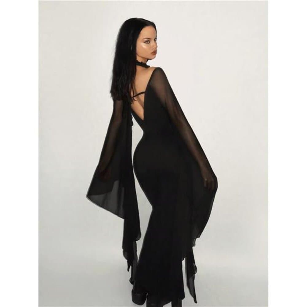Elegant Fitting Long Sleeve Mesh Exaggerated Batwing Sleeve
