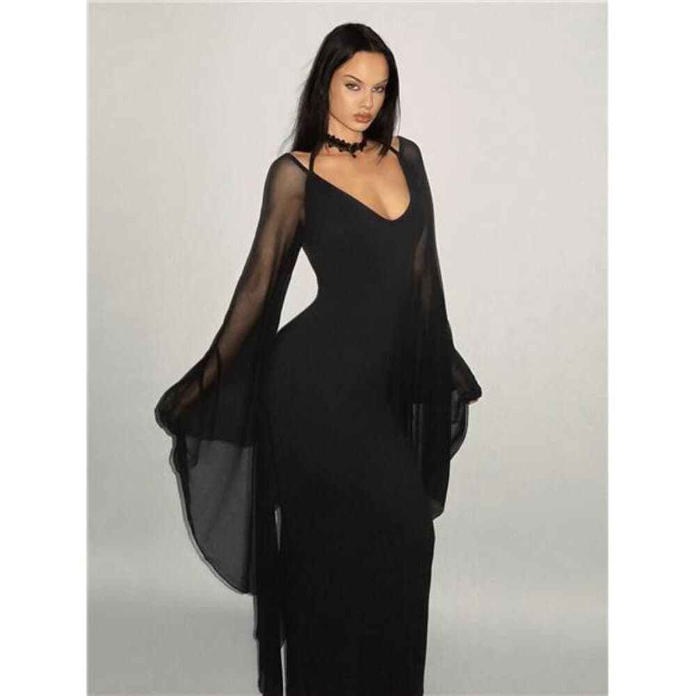 Elegant Fitting Long Sleeve Mesh Exaggerated Batwing Sleeve - Thumbnail 3