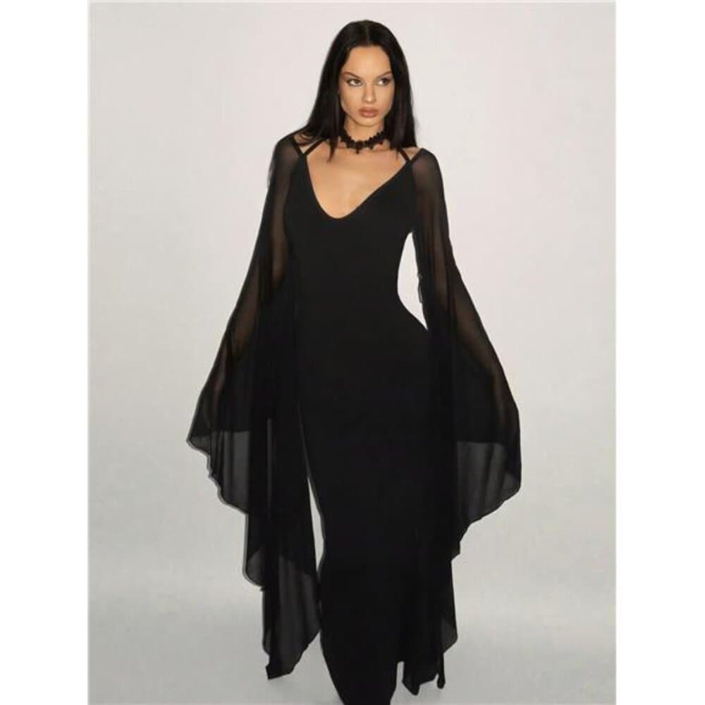 Elegant Fitting Long Sleeve Mesh Exaggerated Batwing Sleeve - Thumbnail 2