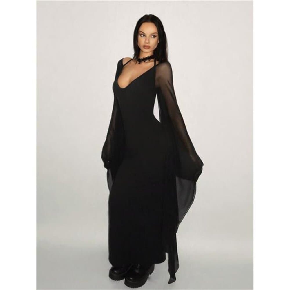 Elegant Fitting Long Sleeve Mesh Exaggerated Batwing Sleeve - Thumbnail 4