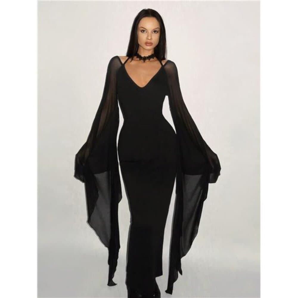 Elegant Fitting Long Sleeve Mesh Exaggerated Batwing Sleeve - Thumbnail 5