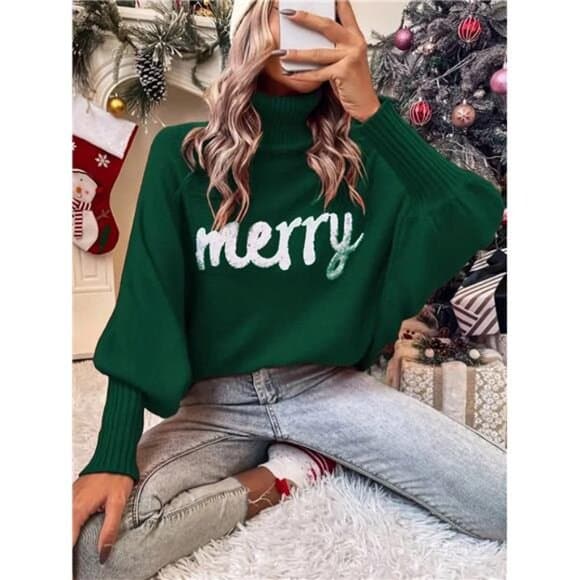 Christmas, New Year's Autumn And Winter High Collar Loose Casual Bat Ruffle - Thumbnail 7