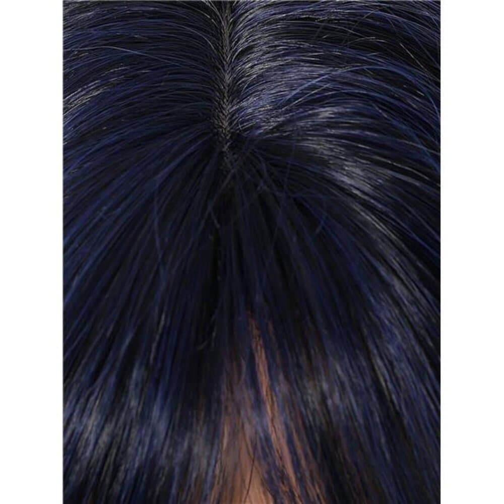 Black Mix Blue Long Natural Curly Wig with bangs - Thumbnail 6