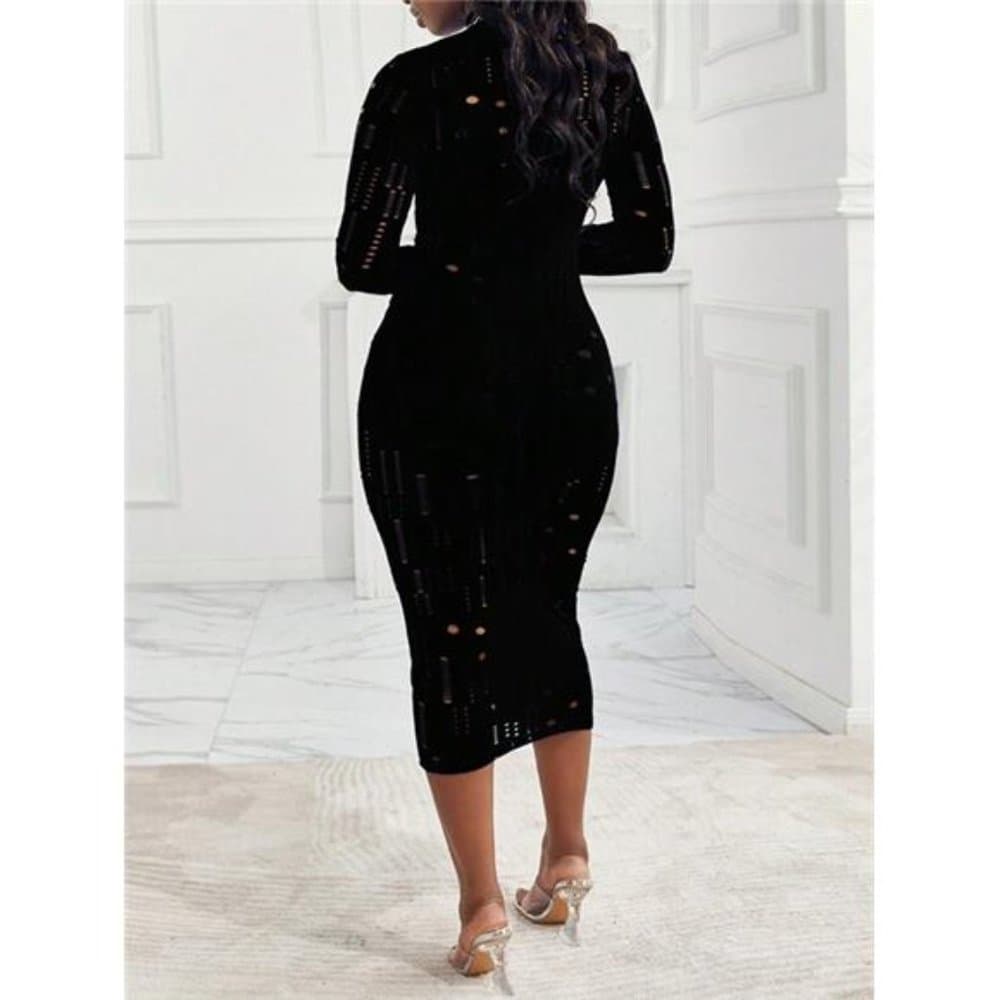 Hollow Out Mock Neck Bodycon Dress - Thumbnail 4