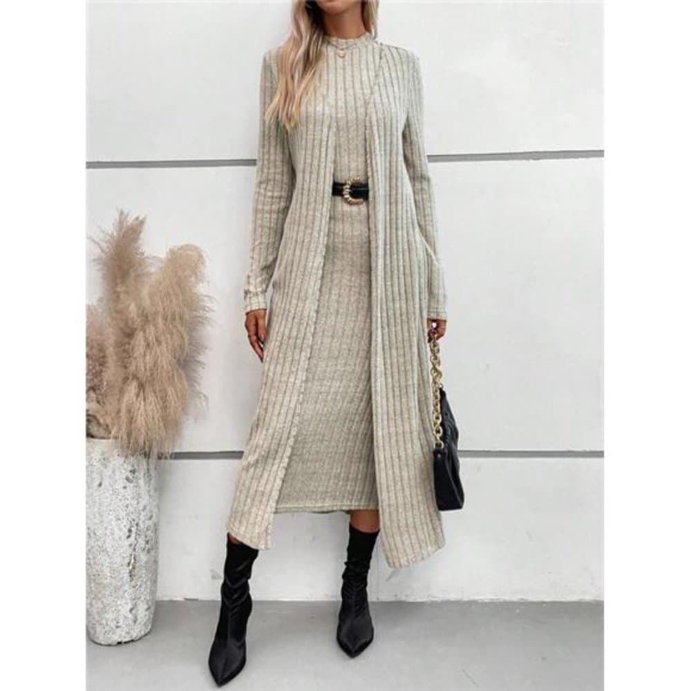 Solid Open Front Coat & Tank Dress - Thumbnail 5